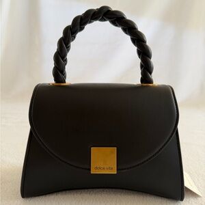 Dolce Vita Black Braided Mini Top-Handle Bag with Gold Hardware